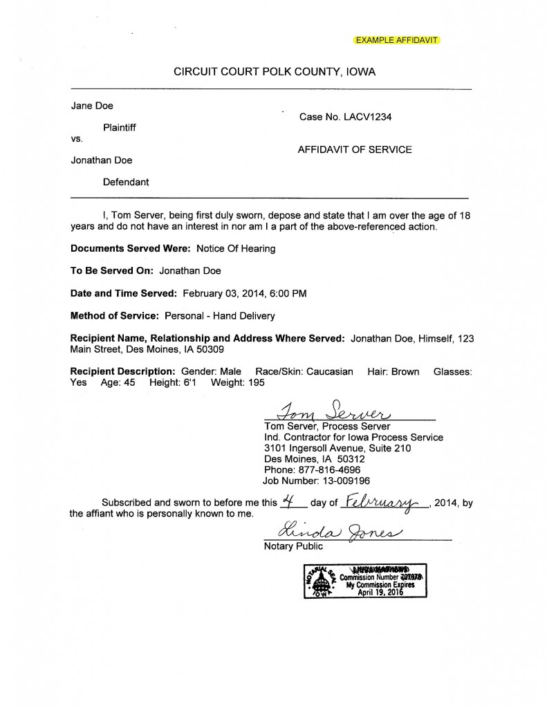 Affidavit » Iowa Process Server